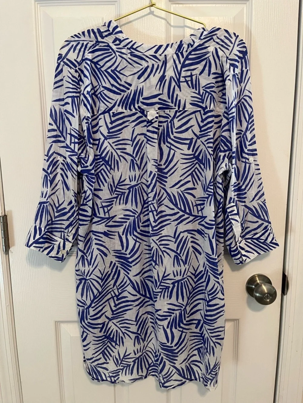 Galeries Lafayette Blue Tropical Print Beach Cover-Up Tunic Dress Size S/M